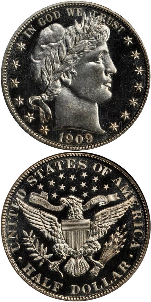 1909 Proof Barber Quarter showing mirror fields and frosted Liberty devices in a PCGS holder